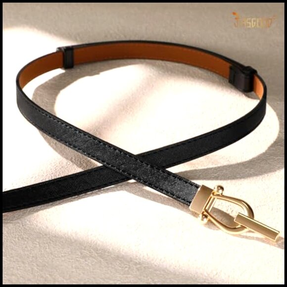 Thin Pu Leather Skinny Belts Adjustable Gold Buckle Minimal Chic Accessory main image 4